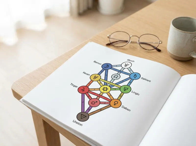 Diagrama del Árbol de la Vida de la Cábala en un libro abierto